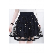 Floral Embroidered Elastic Waist Mini A-Line Skirt