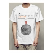 Moon Letter Printed Round Neck Short Sleeve Tee
