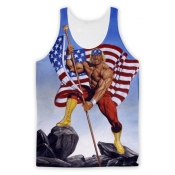 American Flag Character Printed Round Neck Sleeveless Tank