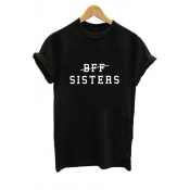SISTERS Letter Printed Round Neck Short Sleeve Tee