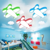 Cartoon Aircraft LED Flushmount Blue/Green/Red Acrylic Lighting Fixture for Children Room