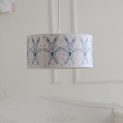 Paper Drum Shade Pendant Light with Rabbit Design Children Bedroom 1 Lights Lighting Fixture in White