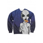 Digital Alien Pizza Round Neck Long Sleeve Sweatshirt