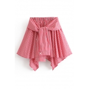 Plaid Printed Tied Front Elastic Waist Mini Asymmetric Hem Skirt