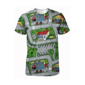 3D Map Printed Round Neck Short Sleeve Tee