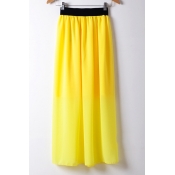 Elastic Waist Plain Loose Maxi Chiffon A-Line Skirt