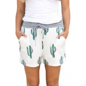 Drawstring Waist Cactus Printed Leisure Shorts