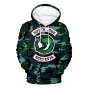 SOUTH SIDE Letter Snake Camouflage Printed Long Sleeve Hoodie