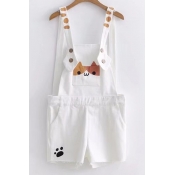 Cute Cat Printed Pocket Straps Sleeveless Loose Overall Romper