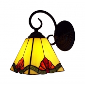 One Light 6 Inch Width Tiffany Crafted Wall Sconce with Red Flower Pyramid Shade