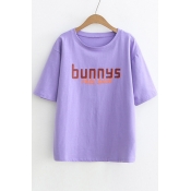 BUNNY Letter Printed Round Neck Short Sleeve Tee