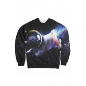 Bull Dog Galaxy Printed Round Neck Long Sleeve Sweatshirt