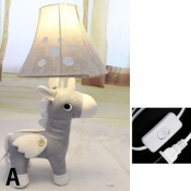 Bell 1 Light Table Lamp with Unicorn Gray/White/Red Fabric Shade LED Standing Table Light for Children