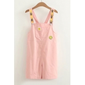 Cute Smile Face Pattern Applique Straps Sleeveless Overall Romper