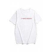 Letter Number Printed Round Neck Short Sleeve Loose Tee
