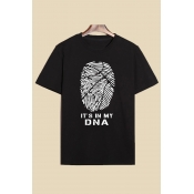 IT'S IN MY DNA Letter Fingerprint Printed Round Neck Short Sleeve Tee