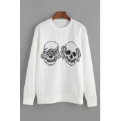 Round Neck Skull Printed Long Sleeve Sweatshirt