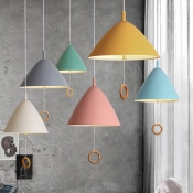 Conical 1 Light Pendant Lamp Colorful Macaron Metal Hanging Lamp for Corridor Kitchen