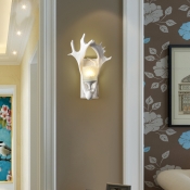 1 Light Antler White Wall Sconce with Frosted Glass Shade