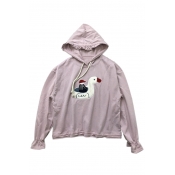 Lovely Goose Character Embroidered Long Sleeve Leisure Hoodie
