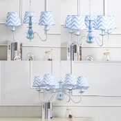 Nautical Zig Zag Ceiling Chandelier Children Fabric 3/5 Lights Suspension Light in Light Blue