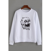 Skull Printed Round Neck Long Sleeve Pullover Sweatshirt