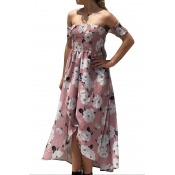 Off The Shoulder Floral Printed Maxi Asymmetric Beach Dress