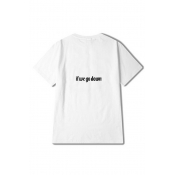 IF WE GO DOWN Letter Printed Round Neck Short Sleeve Tee