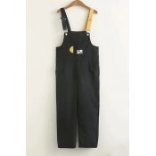 Lemon Embroidered Contrast Straps Sleeveless Overall Jumpsuit