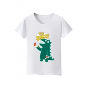 THE SHIRTS Letter Dinosaur Printed Round Neck Short Sleeve Tee