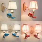 Dolphin 1/2 Light Wall Light Sconce Seaside Blue/Pink Fabric Lighting Fixture for Kids Bedroom