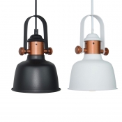 Satin Black/White Finish One Bulb Copper Pendant Lamp in Simple Style