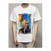 Fancy Painting Character Printed Round Neck Short Sleeve Tee