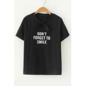 DON'T FORGET TO SMILE Letter Knotted Round Neck Short Sleeve Tee