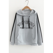 WEST Letter Contrast Striped Long Sleeve Leisure Hoodie