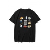 Food Letter Printed Short Sleeve Round Neck T-Shirt