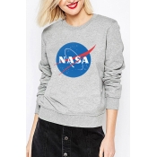 Round Neck NASA Graphic Printed Long Sleeve Sweatshirt