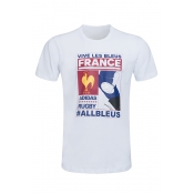 FRANCE Letter Cock Printed Round Neck Short Sleeve T-Shirt