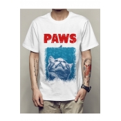 PAWS Letter Cat Printed Round Neck Short Sleeve Graphic Tee