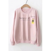 SWEETY CAT Letter Graphic Printed Round Neck Long Sleeve Sweatshirt