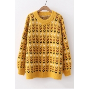 Round Neck Long Sleeve Printed Warm Pullover Sweater