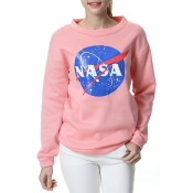 NASA Letter Graphic Printed Round Neck Long Sleeve Sweatshirt