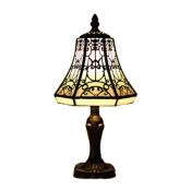 Classic Tiffany Glass Shade Table Lamp with Graceful Black Motif