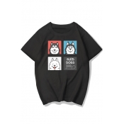 SLED DOGS Letter Animal Printed Round Neck Short Sleeve Tee