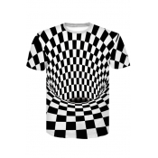 3D Swirl Monochrome Printed Short Sleeve Round Neck T-Shirt