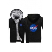 NASA Letter Graphic Printed Leisure Long Sleeve Zip Up Hooded Jacket