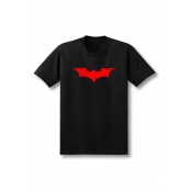 Bat Printed Round Neck Short Sleeve T-Shirt