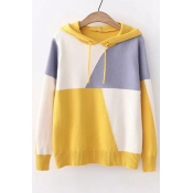 New Fashion Color Block Long Sleeve Hooded Sweater