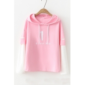 A NEW ONE Letter Number Embroidered Color Block Fake Two Pieces Long Sleeve Hoodie