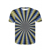 Color Block Swirl Printed Round Neck Short Sleeve T-Shirt